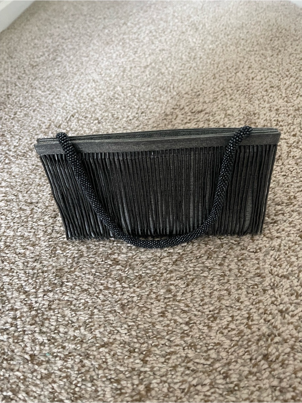Silver Gray Fringe Evening Clutch with Beaded Strap